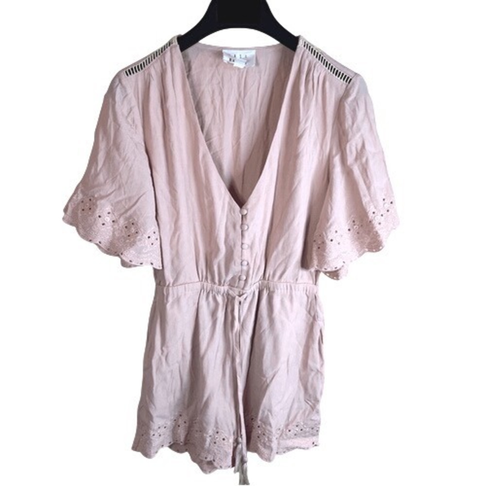 Lost + Wander Womens Eyelet Crocheted Lace Romper Dusty‎ Pink Size Small Dressy